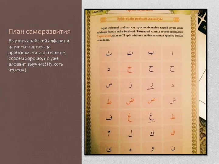 План саморазвития Выучить арабский алфавит и научиться читать на арабском. Читаю