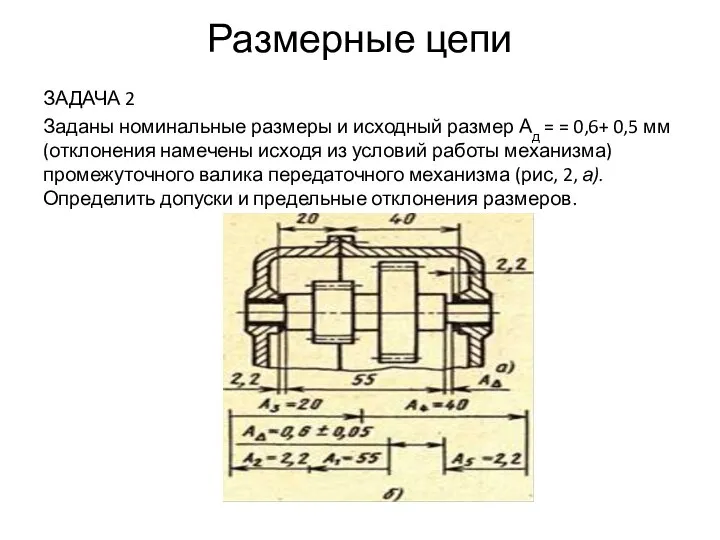 Размерные цепи ЗАДАЧА 2 Заданы номинальные размеры и исходный размер Ад