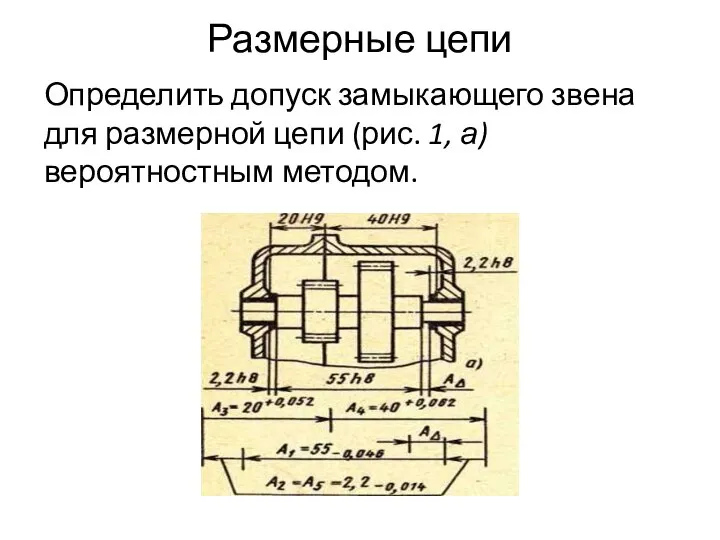 Размерные цепи Определить допуск замыкающего звена для размерной цепи (рис. 1, а) вероятностным методом.