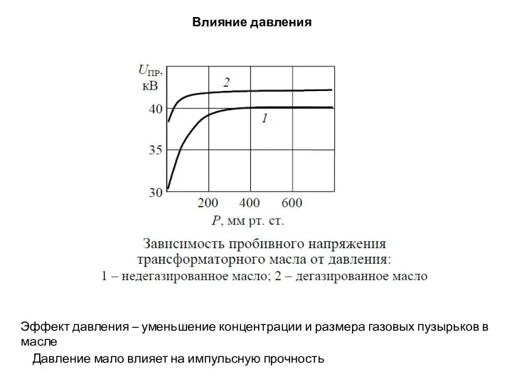 Влияние давления Эффект давления – уменьшение концентрации и размера газовых пузырьков