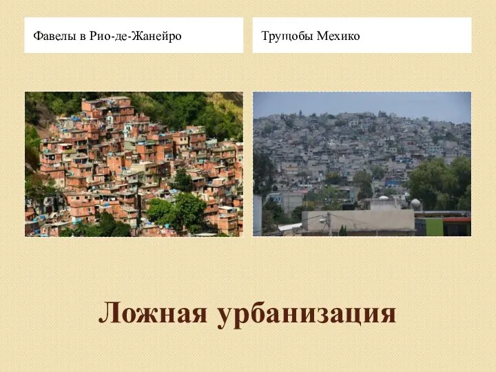 Ложная урбанизация Фавелы в Рио-де-Жанейро Трущобы Мехико