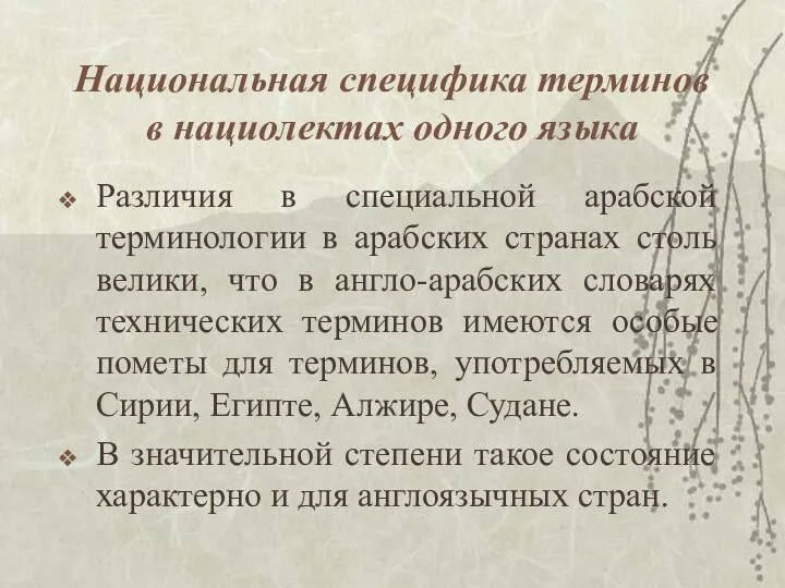 Национальная специфика терминов в нациолектах одного языка Различия в специальной арабской