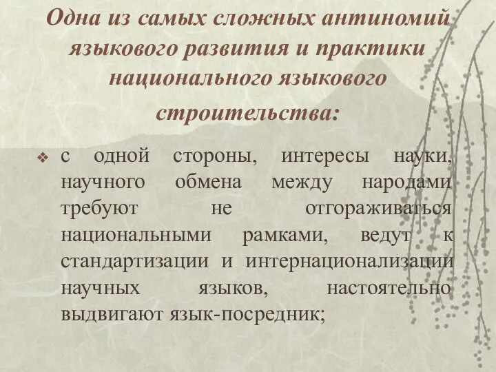 Одна из самых сложных антиномий языкового развития и практики национального языкового