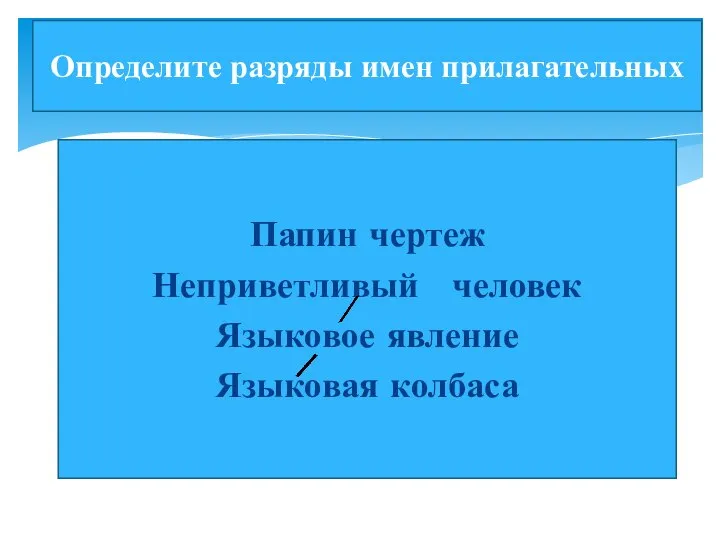 К какой части речи относятся данные слова? Папин чертеж Неприветливый человек