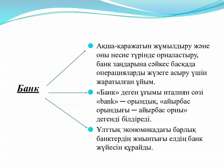 Банк Ақша-қаражатын жұмылдыру және оны несие түрінде орналастыру, банк заңдарына сәйкес