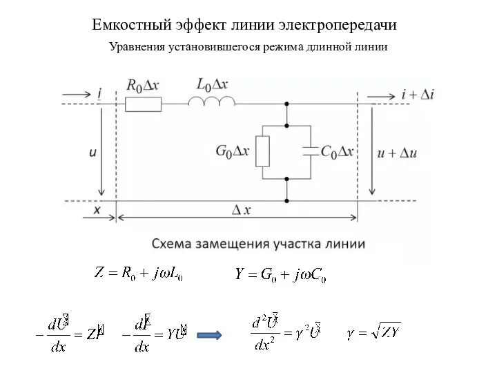 Емкостный эффект линии электропередачи Уравнения установившегося режима длинной линии