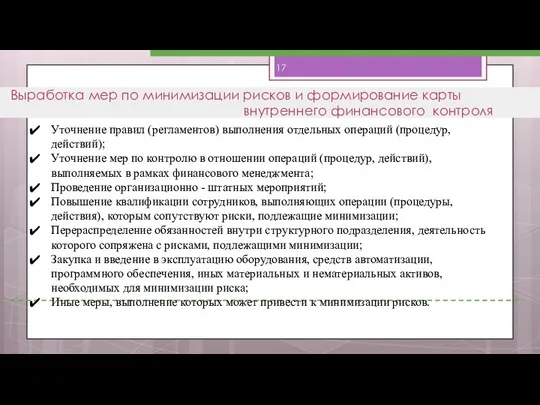 Выработка мер по минимизации рисков и формирование карты внутреннего финансового контроля