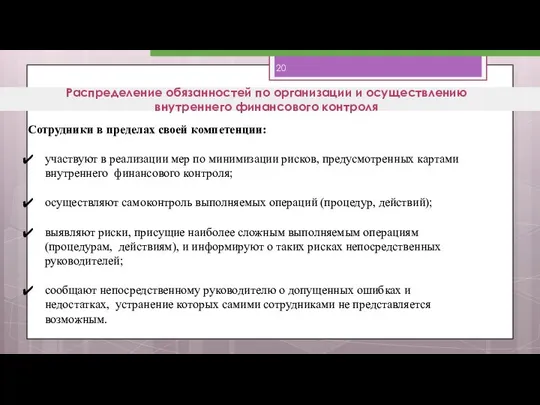 Распределение обязанностей по организации и осуществлению внутреннего финансового контроля Сотрудники в