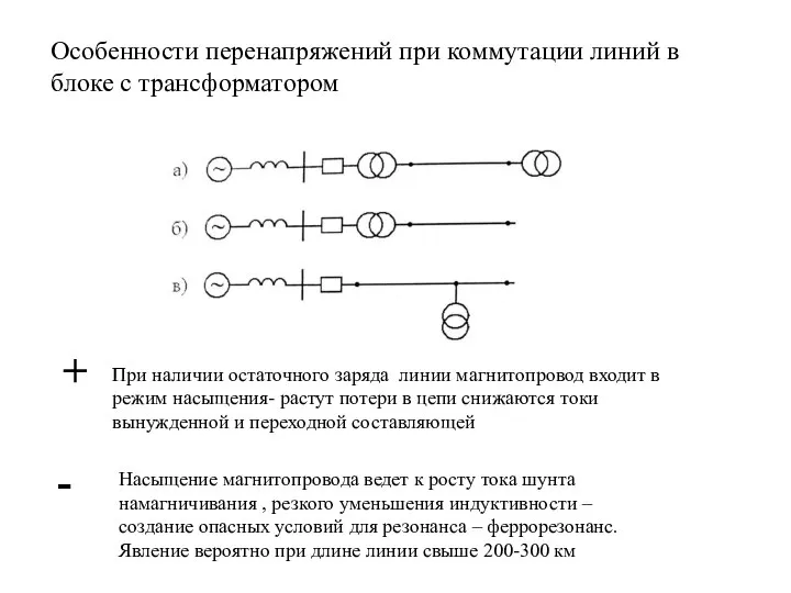 Особенности перенапряжений при коммутации линий в блоке с трансформатором - +