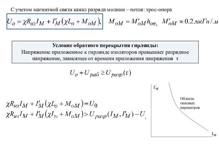 С учетом магнитной связи канал разряда молнии – петля: трос-опора Условие