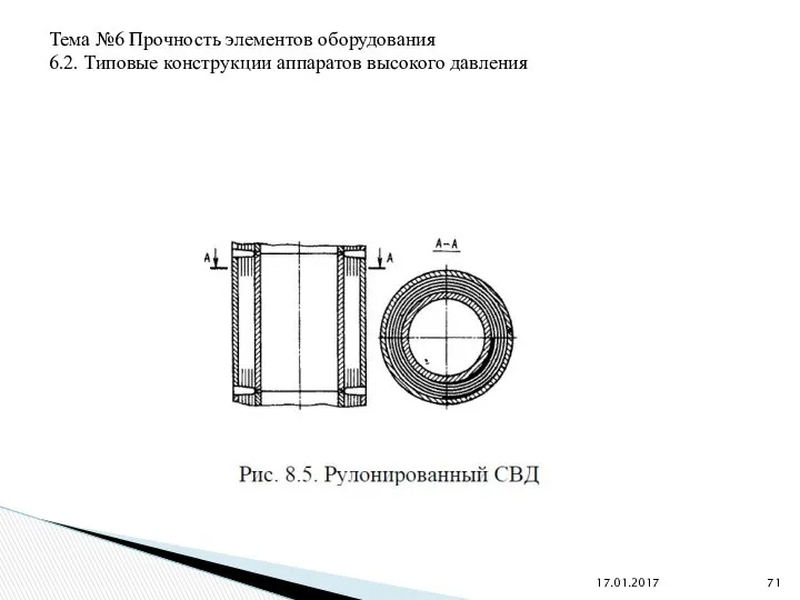 17.01.2017 Тема №6 Прочность элементов оборудования 6.2. Типовые конструкции аппаратов высокого давления