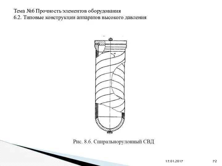 17.01.2017 Тема №6 Прочность элементов оборудования 6.2. Типовые конструкции аппаратов высокого давления