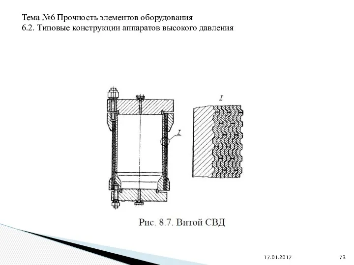 17.01.2017 Тема №6 Прочность элементов оборудования 6.2. Типовые конструкции аппаратов высокого давления