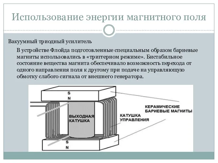 Использование энергии магнитного поля Вакуумный триодный усилитель В устройстве Флойда подготовленные