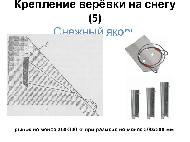 Крепление верёвки на снегу (5) Снежный якорь рывок не менее 250-300