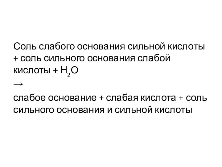 Соль слабого основания сильной кислоты + соль сильного основания слабой кислоты