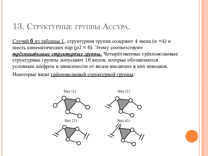 13. Структурные группы Ассура. Случай б из таблицы 1, структурная группа