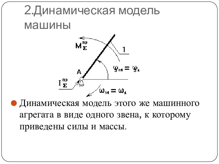 2.Динамическая модель машины Динамическая модель этого же машинного агрегата в виде