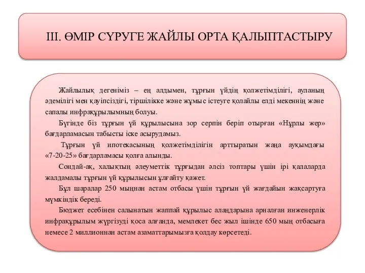 III. ӨМІР СҮРУГЕ ЖАЙЛЫ ОРТА ҚАЛЫПТАСТЫРУ Жайлылық дегеніміз – ең алдымен,