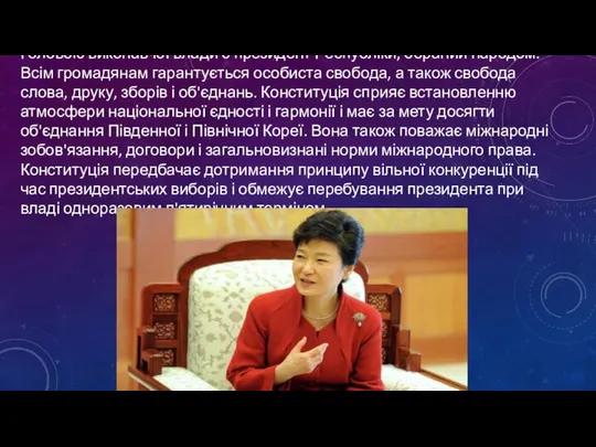 Головою виконавчої влади є президент Республіки, обраний народом. Всім громадянам гарантується