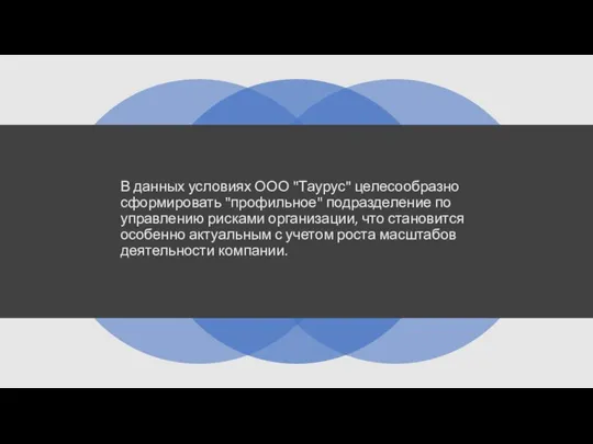 В данных условиях ООО "Таурус" целесообразно сформировать "профильное" подразделение по управлению