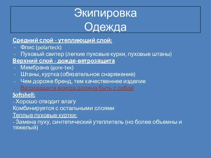 Экипировка Одежда Средний слой - утепляющий слой: Флис (polarteck) Пуховый свитер