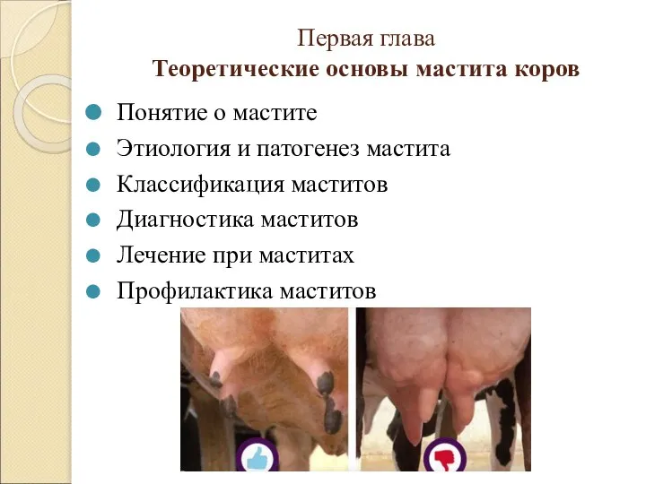 Первая глава Теоретические основы мастита коров Понятие о мастите Этиология и