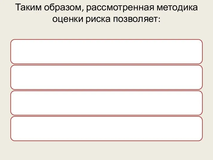 Таким образом, рассмотренная методика оценки риска позволяет: