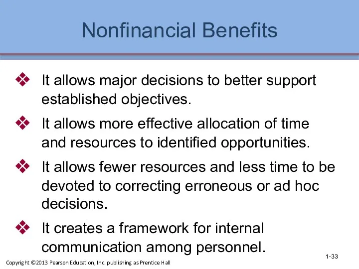 Nonfinancial Benefits It allows major decisions to better support established objectives.