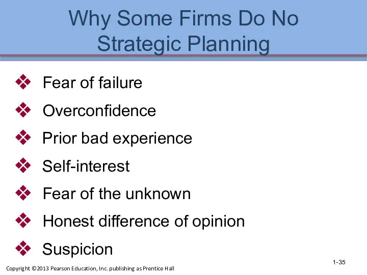 Why Some Firms Do No Strategic Planning Fear of failure Overconfidence