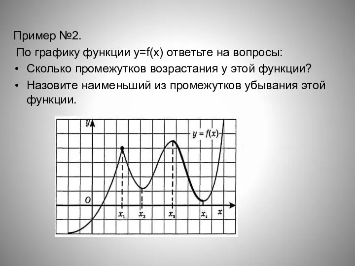 Пример №2. По графику функции y=f(x) ответьте на вопросы: Сколько промежутков