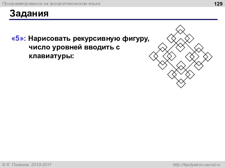 «5»: Нарисовать рекурсивную фигуру, число уровней вводить с клавиатуры: Задания