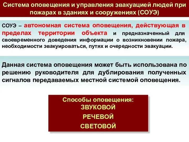 Система оповещения и управления эвакуацией людей при пожарах в зданиях и