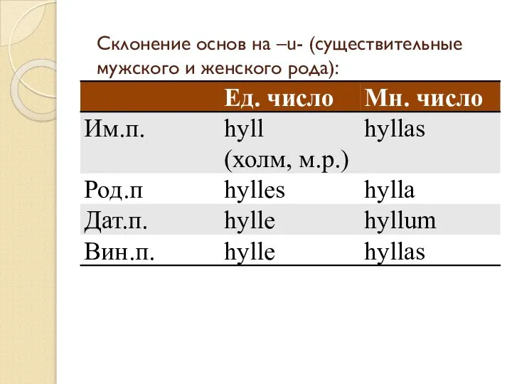 Склонение основ на –u- (существительные мужского и женского рода):