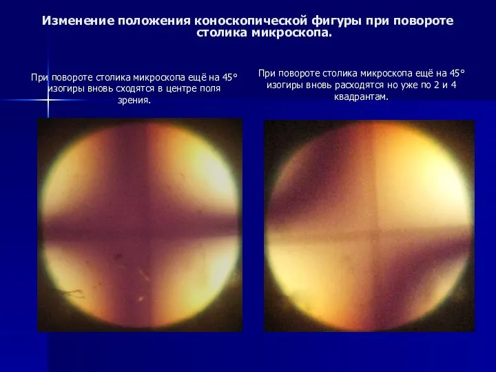 Изменение положения коноскопической фигуры при повороте столика микроскопа. При повороте столика