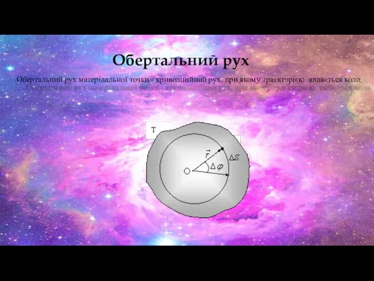 Обертальний рух Обертальний рух матеріaальної точки - криволінійний рух, при якому траєкторією являється коло.