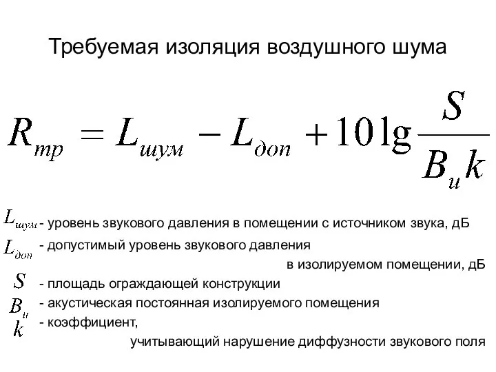 Требуемая изоляция воздушного шума - уровень звукового давления в помещении с