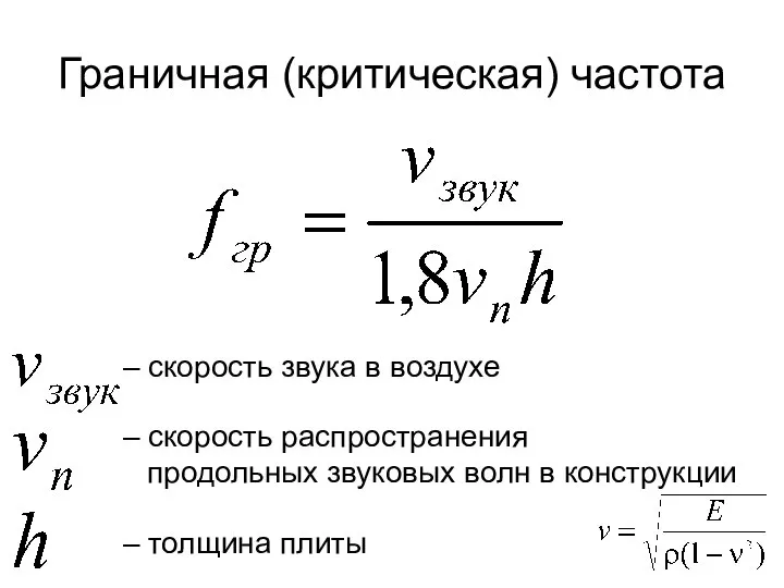 Граничная (критическая) частота – скорость звука в воздухе – скорость распространения