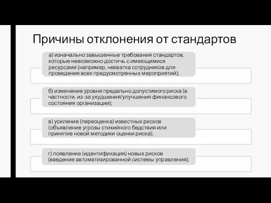 Причины отклонения от стандартов