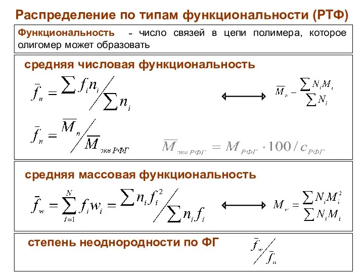 Распределение по типам функциональности (РТФ) средняя числовая функциональность средняя массовая функциональность