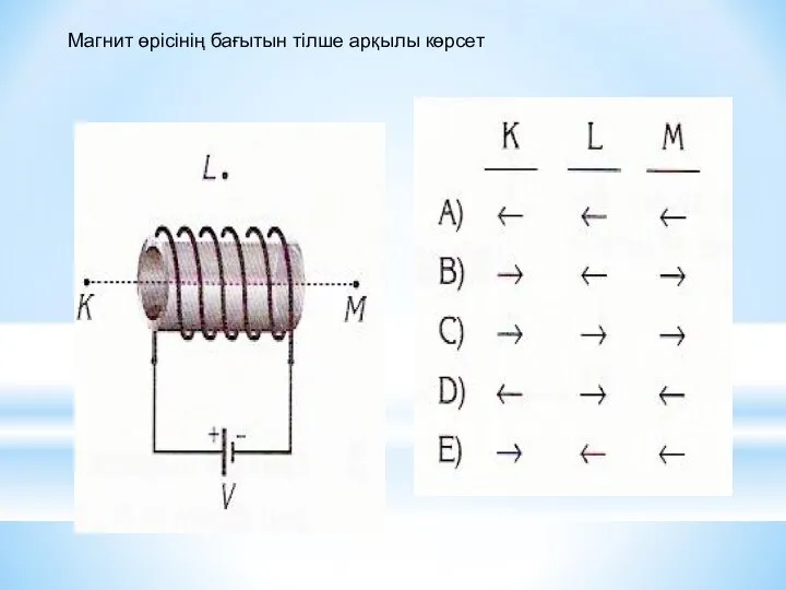 Магнит өрісінің бағытын тілше арқылы көрсет