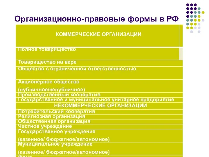 Организационно-правовые формы в РФ