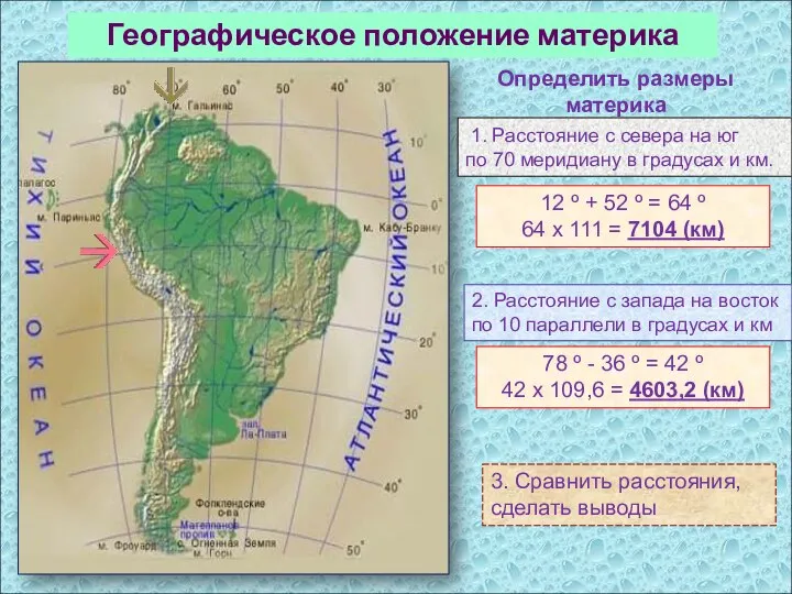 1. Расстояние с севера на юг по 70 меридиану в градусах