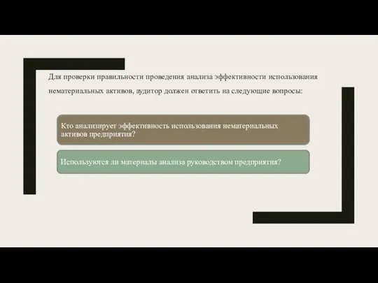 Для проверки правильности проведения анализа эффективности использования нематериальных активов, аудитор должен ответить на следующие вопросы: