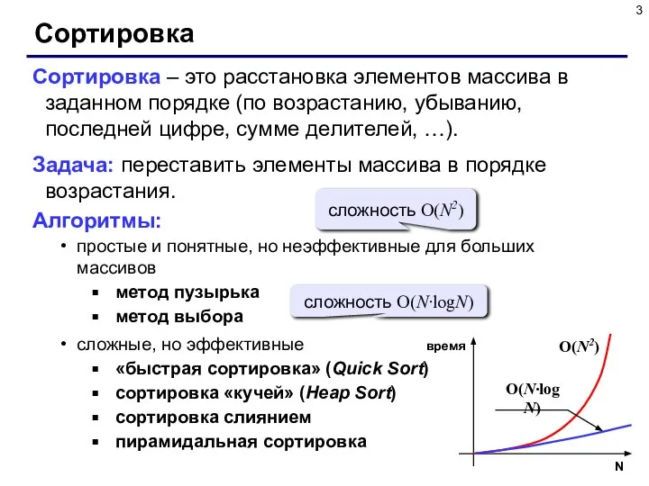 Сортировка Сортировка – это расстановка элементов массива в заданном порядке (по