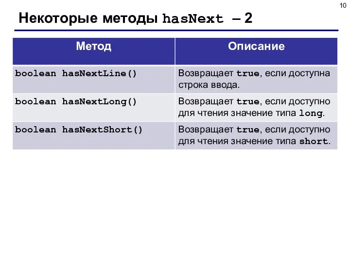 Некоторые методы hasNext – 2