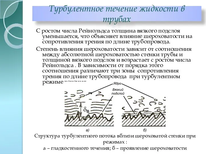 С ростом числа Рейнольдса толщина вязкого подслоя уменьшается, что объясняет влияние