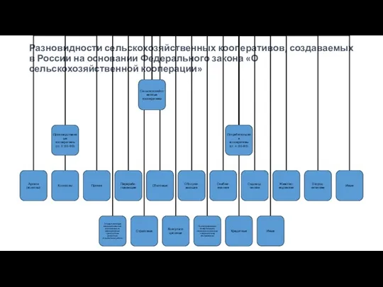 Разновидности сельскохозяйственных кооперативов, создаваемых в России на основании Федерального закона «О сельскохозяйственной кооперации»