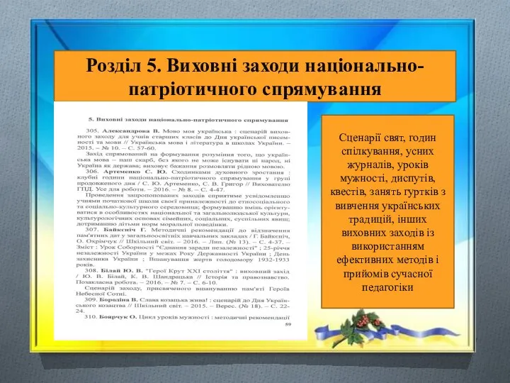 Розділ 5. Виховні заходи національно-патріотичного спрямування Сценарії свят, годин спілкування, усних