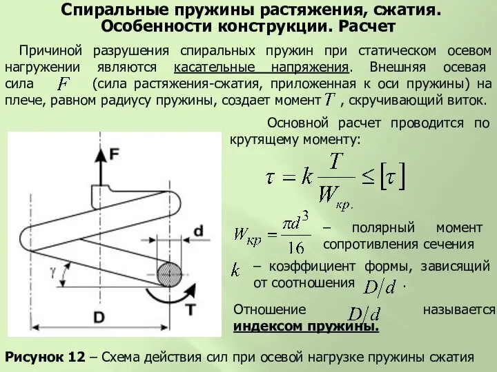 Рисунок 12 – Схема действия сил при осевой нагрузке пружины сжатия